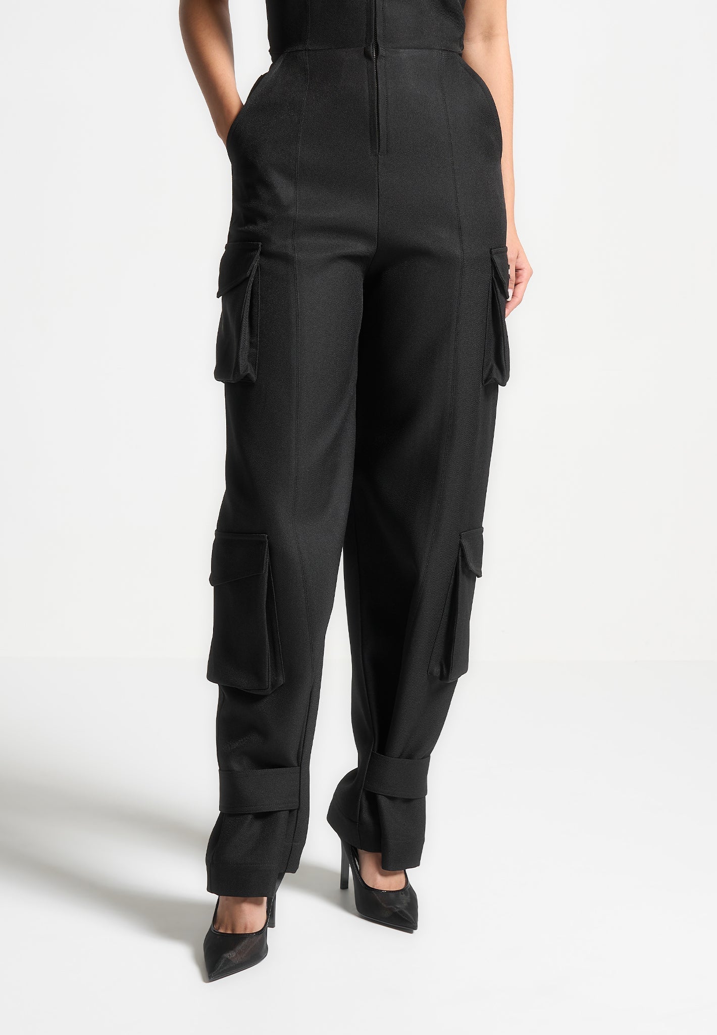 Tailored Halterneck Cargo Jumpsuit - Black
