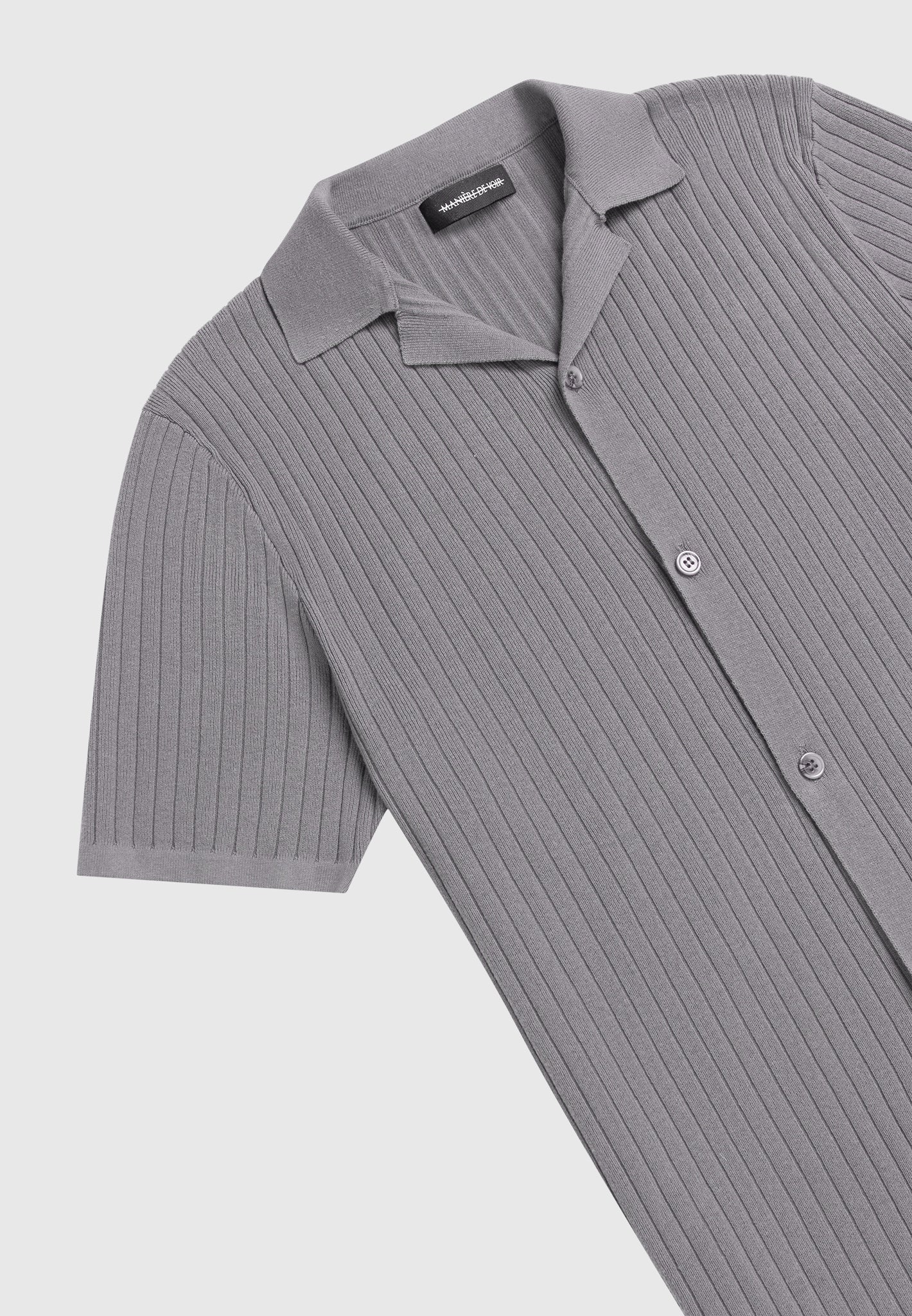 Ribbed Knit Revere Shirt - Grey
