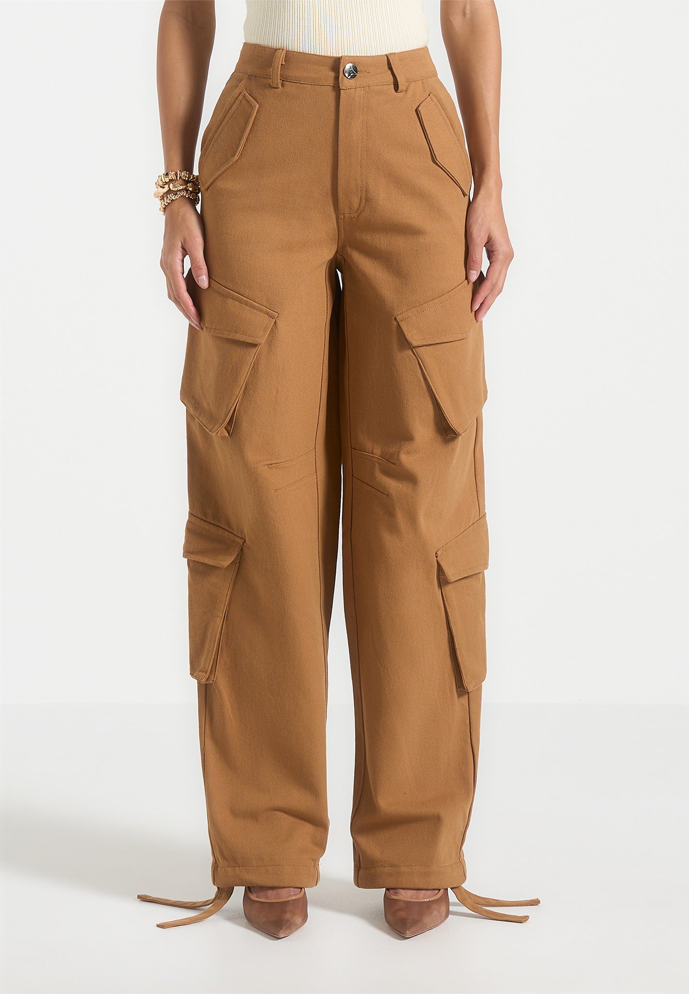 High Waisted Cargo Pants - Tan