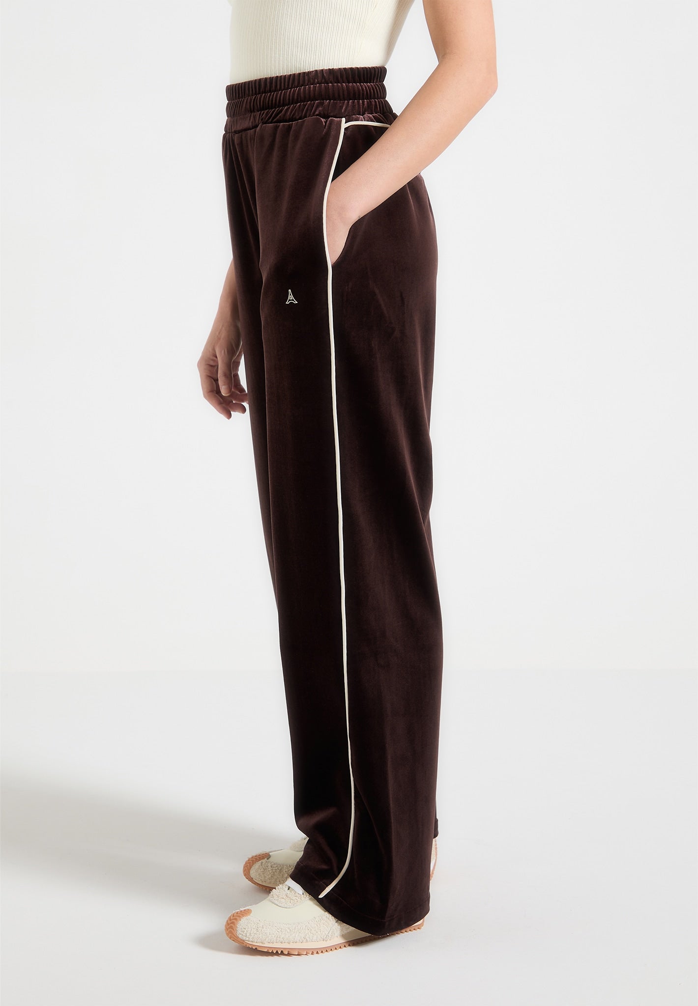 Eiffel Velour Straight Leg Joggers - Brown