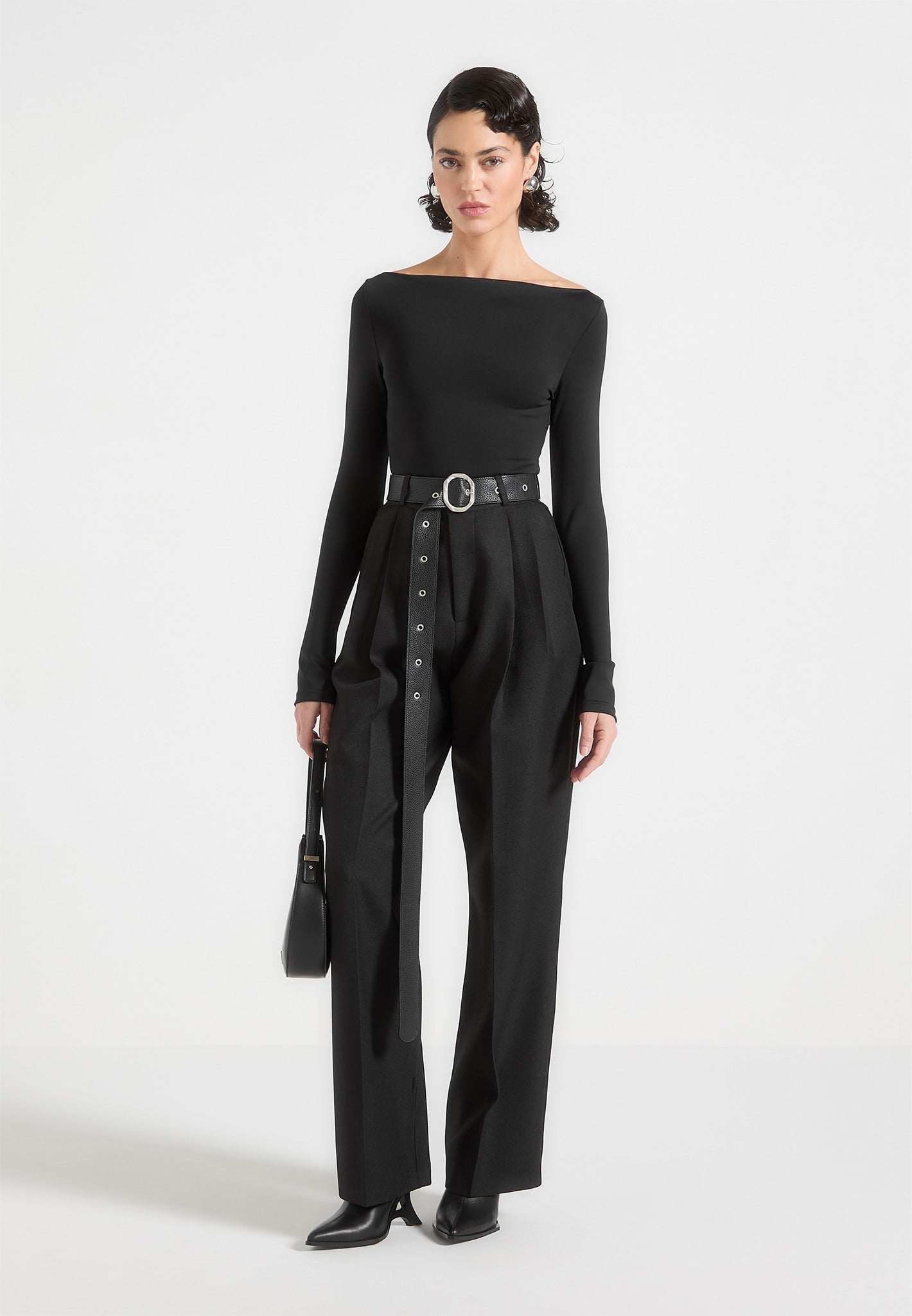 Tailored Trousers with Oversized Belt and Ankle Ties - Black