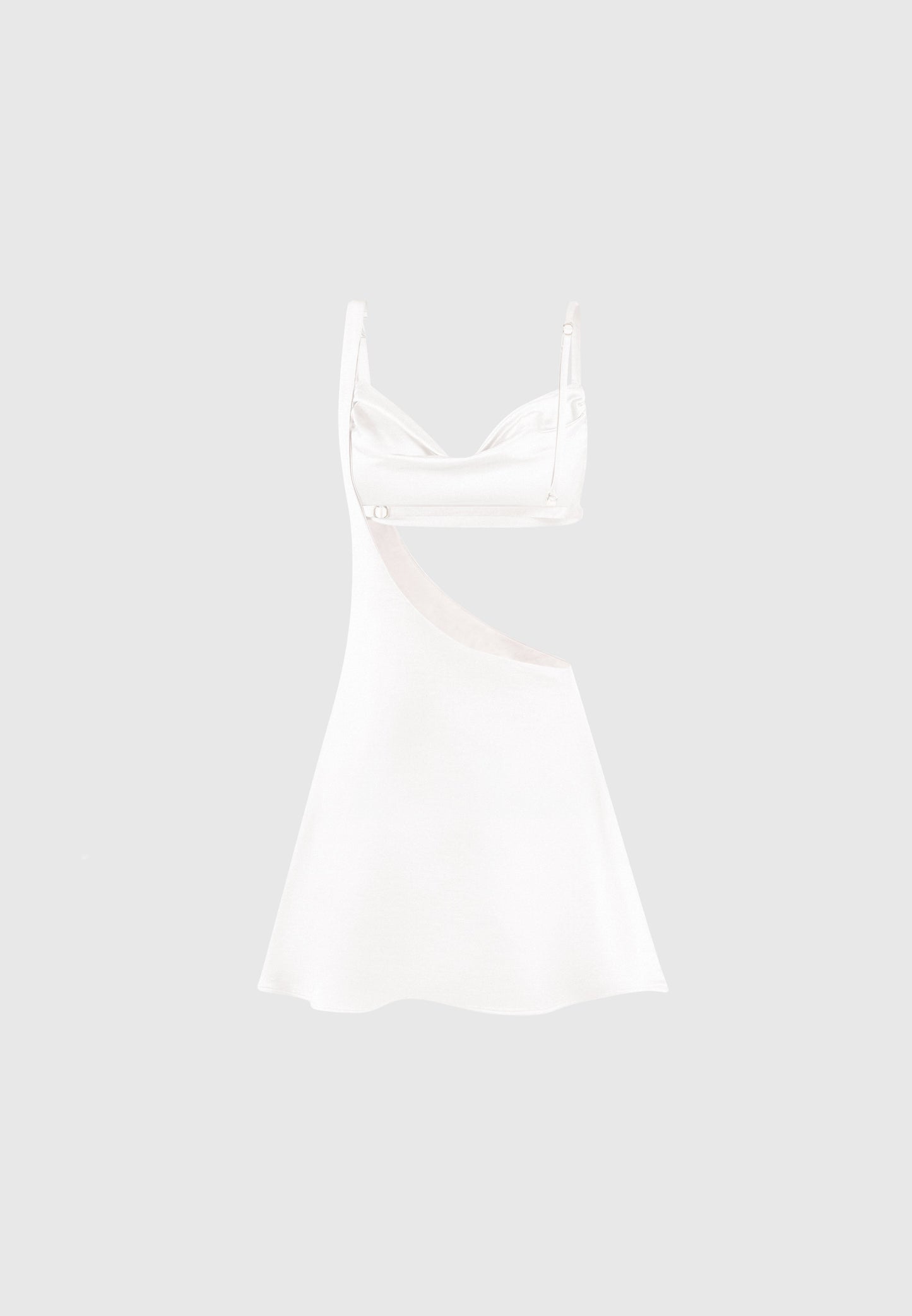 Satin Bralette Fluted Mini Dress - Pearl