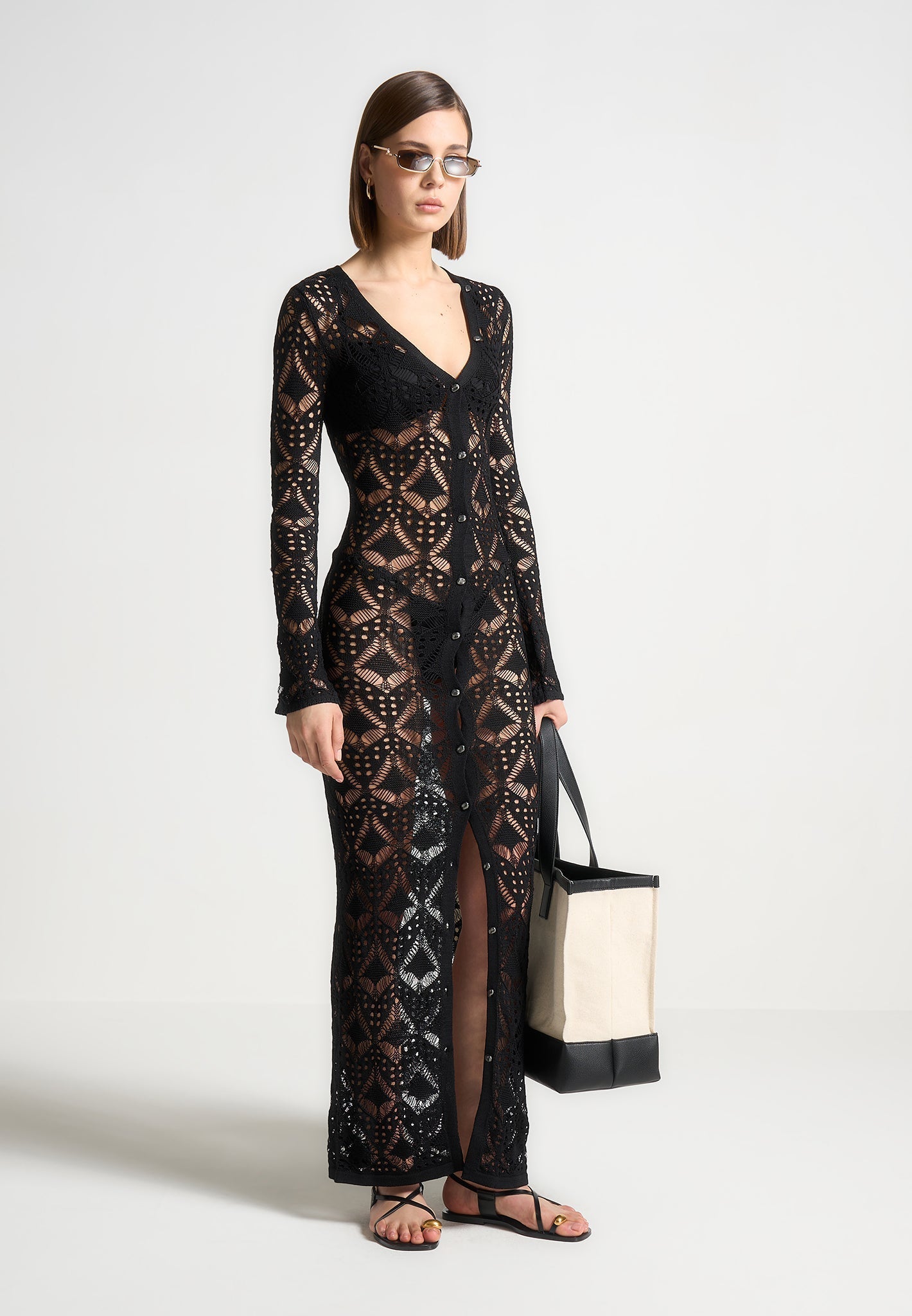 Knit Longline Cover Up Cardigan - Black