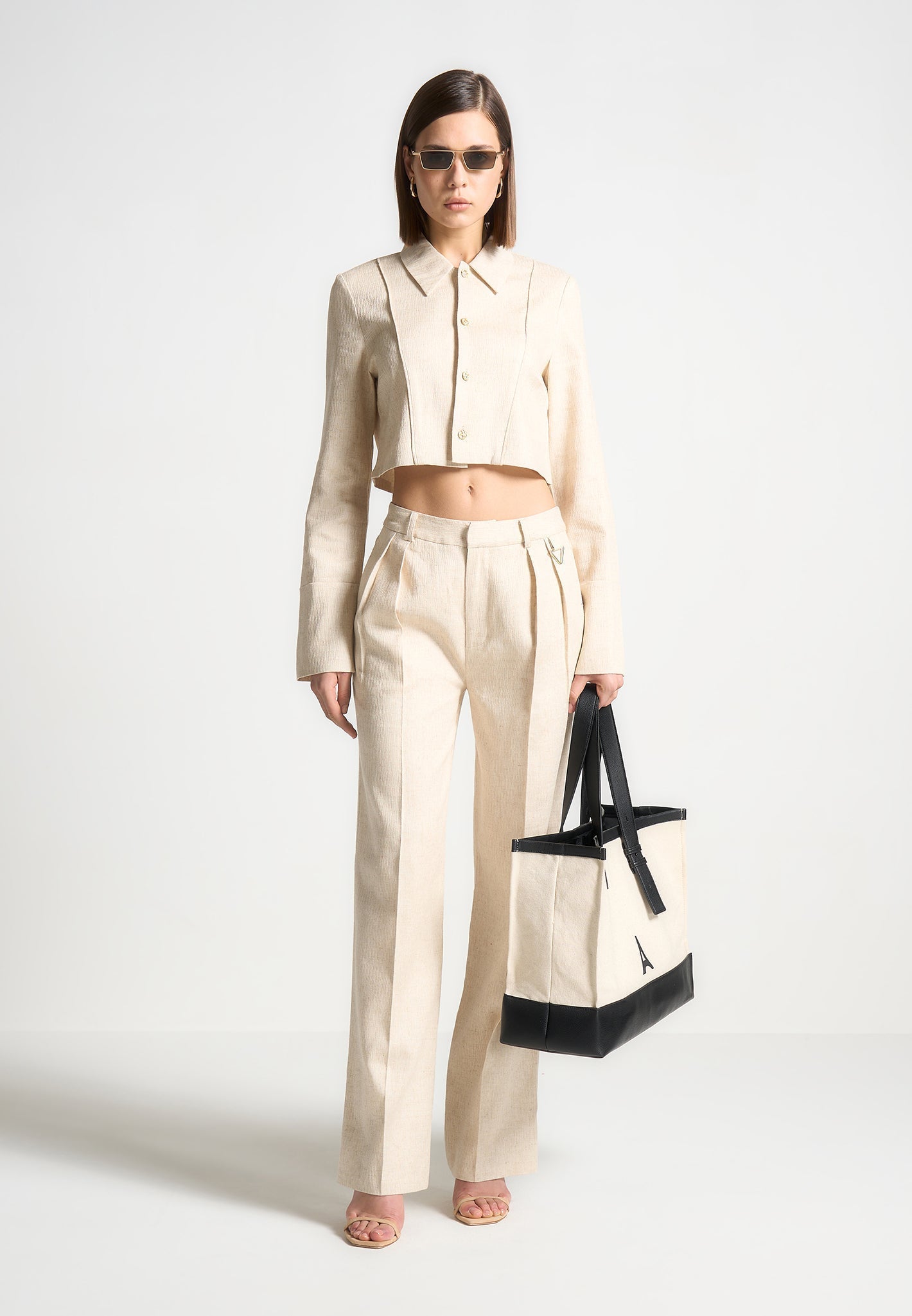 Linen Pintuck Cropped Shirt - Natural