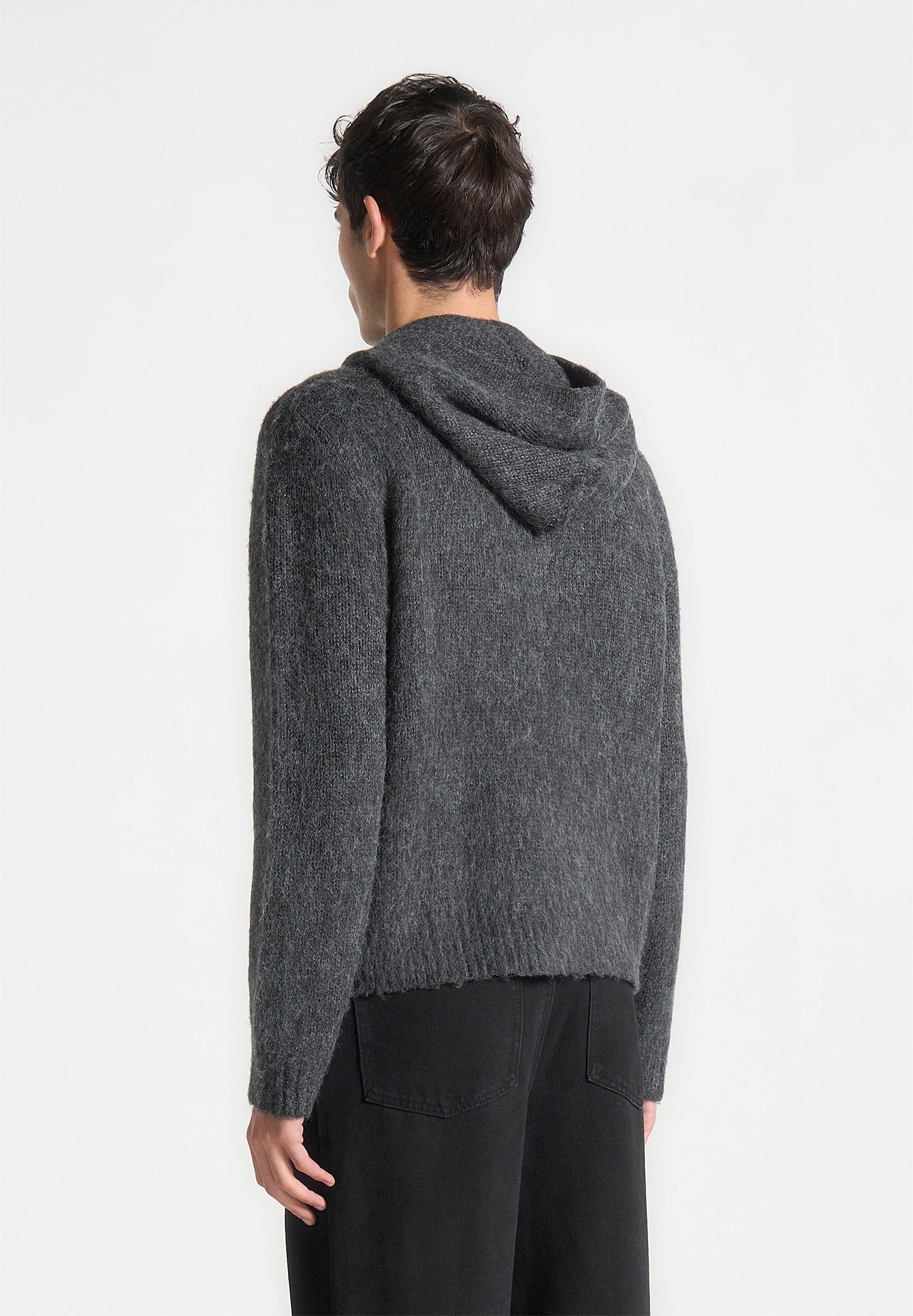 Mohair-Blend Zip Through Hoodie - Charcoal Grey