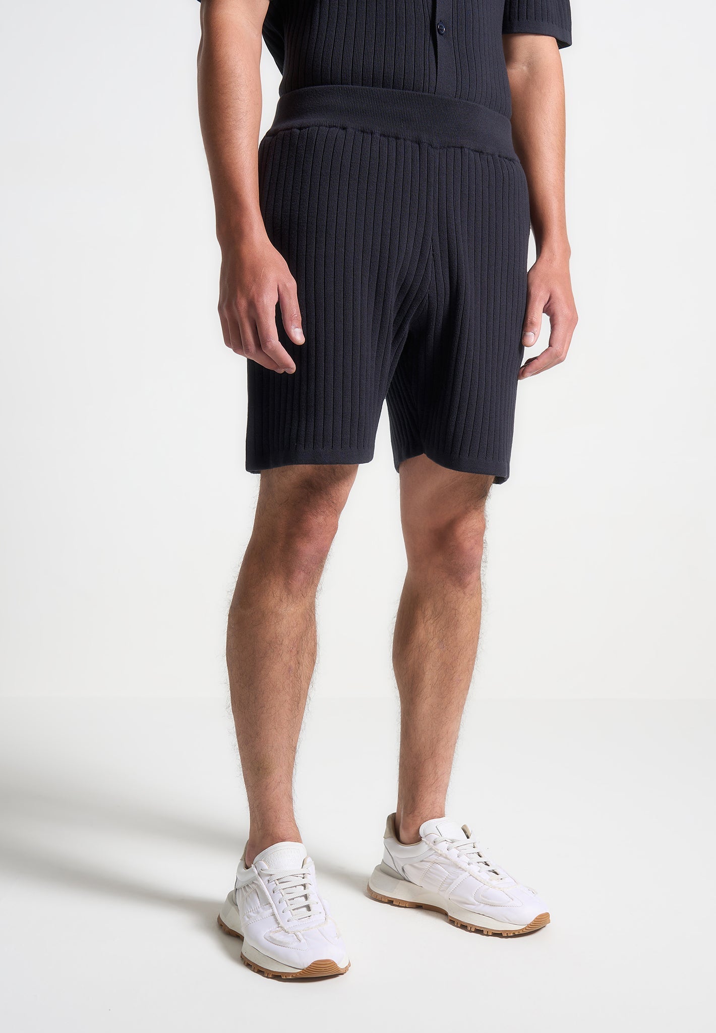 Ribbed Knit Shorts - Navy