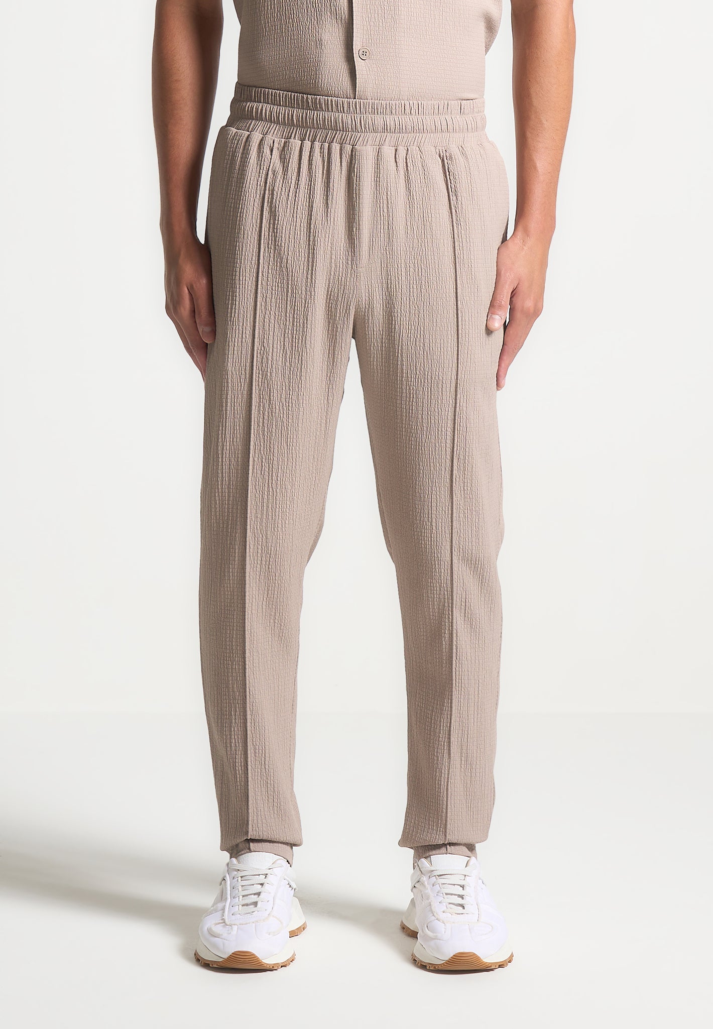 Seersucker Tapered Trousers - Taupe