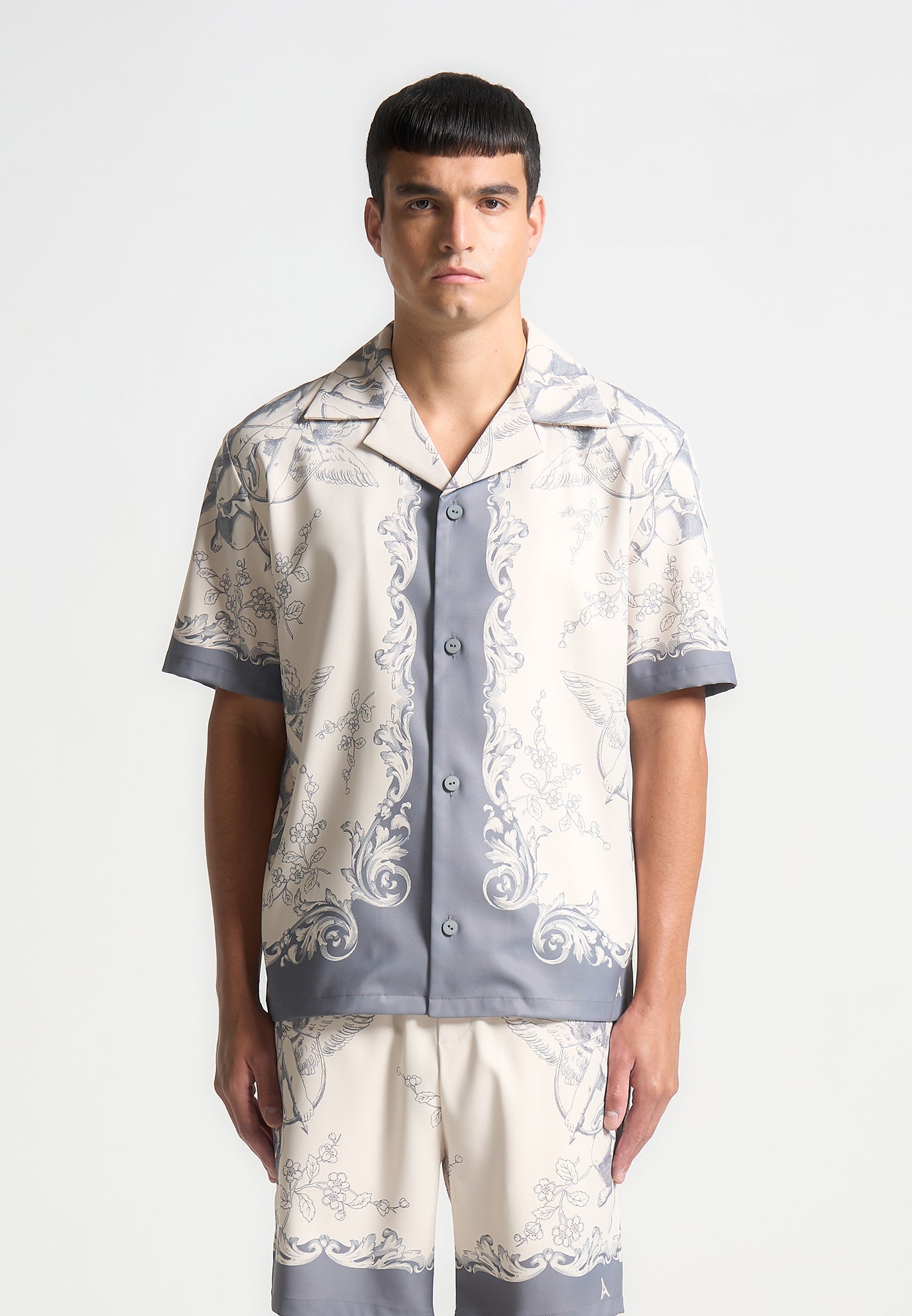 Signature Baroque Resort Shirt - Cream/Grey