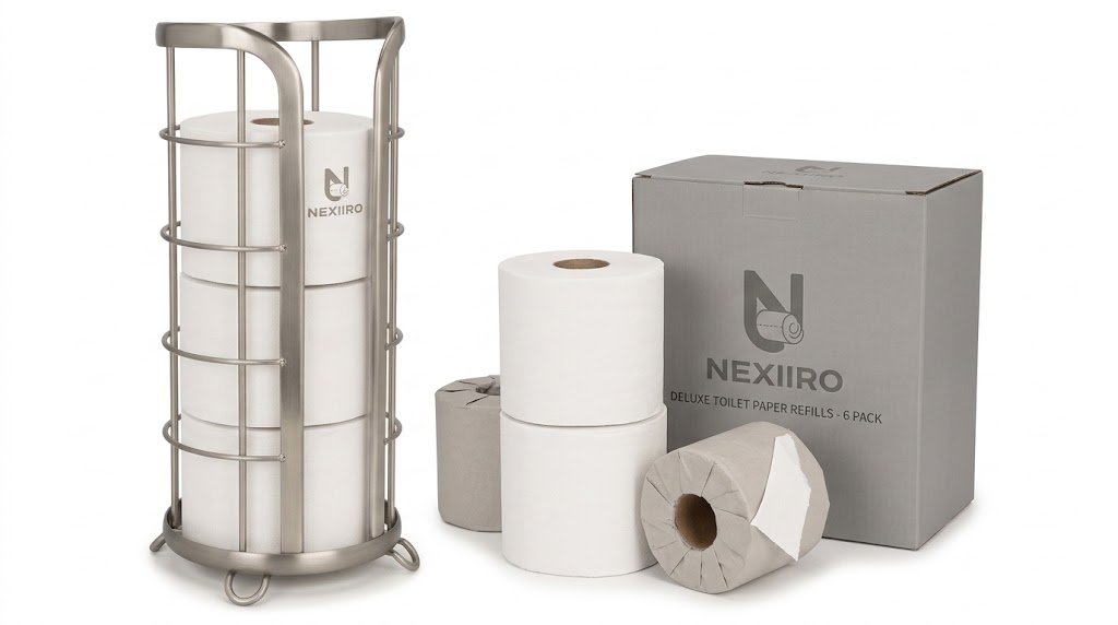 NEXIIRO Freestanding Toilet Paper Holder Stand & Reserve Storage Organizer - Image 3