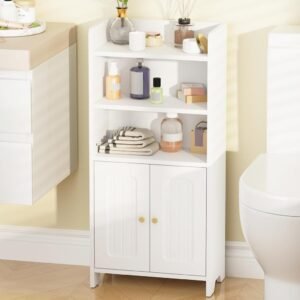 Pinksheep Small Bathroom Storage Cabinet with Doors and Shelves Free Standing Toilet Paper Holders Stand Organizer for Small Spaces
