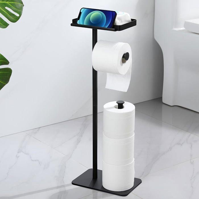Toilet Paper Holder Free Standing Rustproof Metal Paper Towel Holder for 4 Rolls with Anti-Slip Base and with Top Storage Shelf for Phone & Small - Image 2
