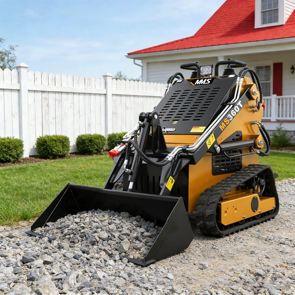 Mms New Mini Skid Steer Loader Ms360t, 13.5hp 420cc Rato GAS Engine Stand-on Crawler Loader, Foldable Pedals Track Loader, Yellow - Image 3
