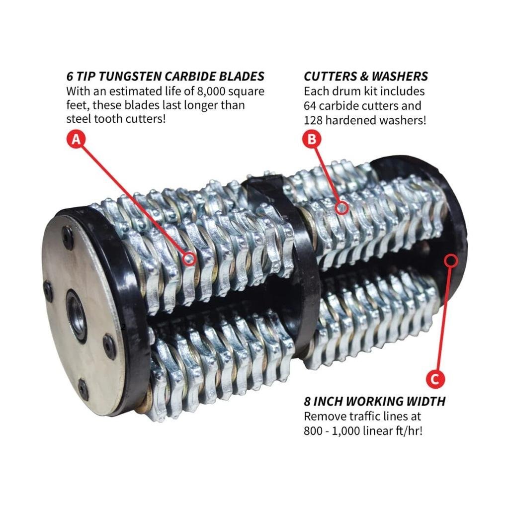 Tomahawk Power 8 in Tungsten Carbide Teeth Blade Drum Kit for Concrete Scarifier - Image 2