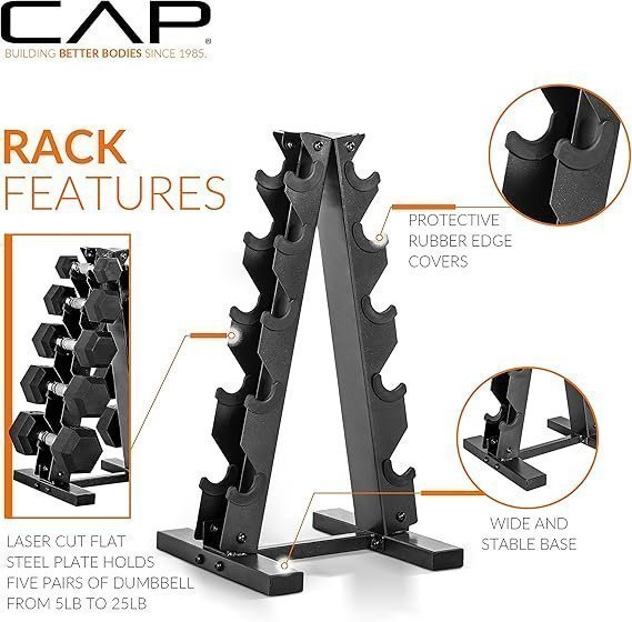 CAP Barbell Rubber Coated Dumbbell Weight Set with Vertical Rack | 100 lb, 150 lb, and 210 lb Options - Image 4