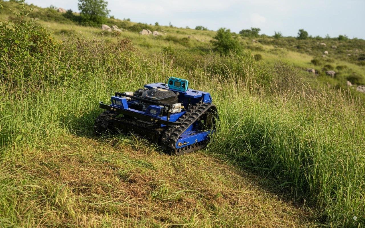 Deepkron Remote Controlled Robotic Lawn Mower with Track System 45 Degree Climbing Slope Grass Cutting Robot Lawn Mower 22 Inch Cutting Width - Image 2